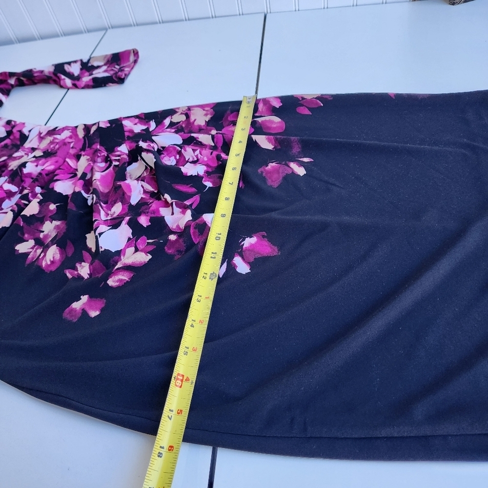 VTG Anne Klein Dress Ruched Black Pink Floral 3/4 Sleeves Stretch Womens Sz 2 - Picture 11 of 16
